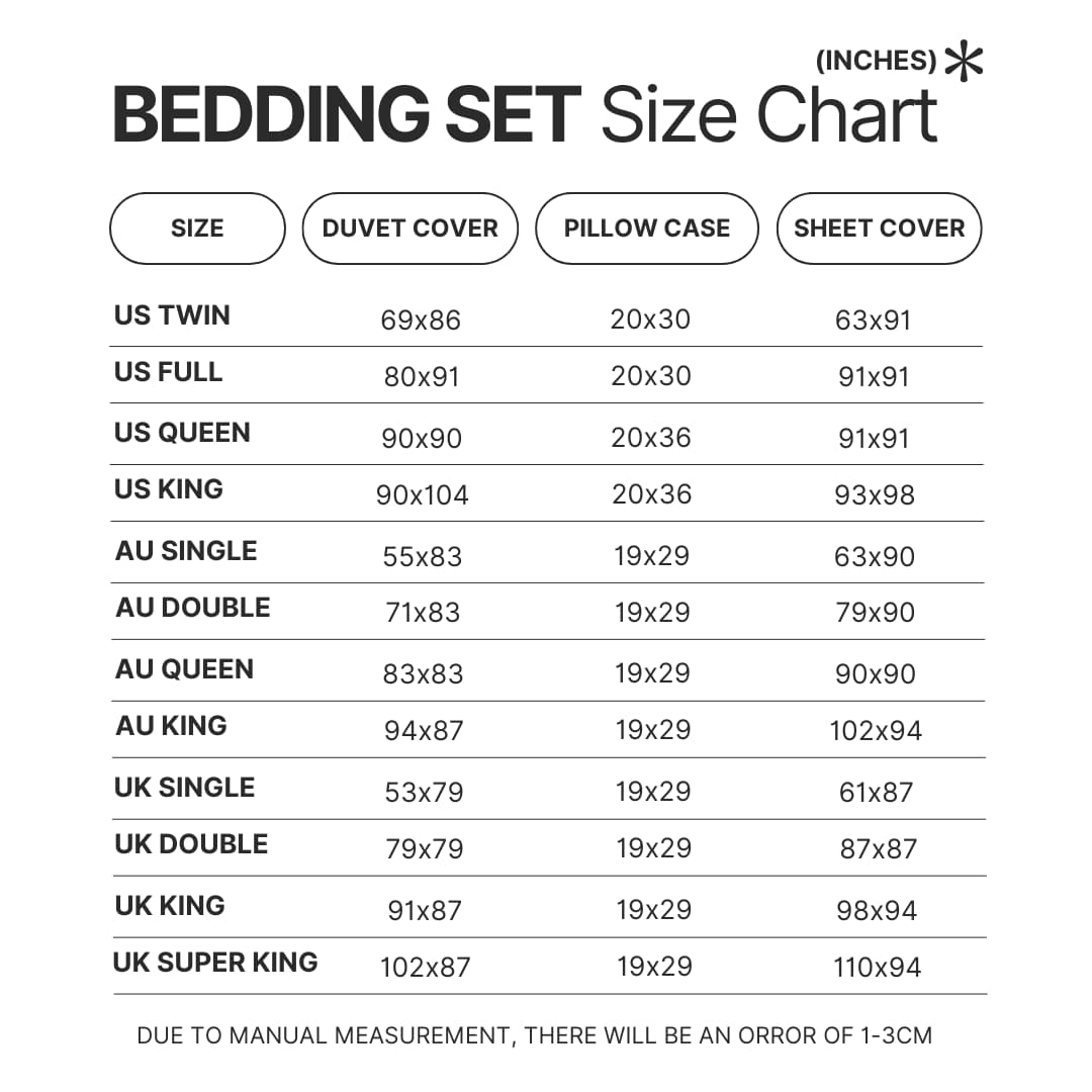Bedding Set Size Chart - Five Nights At Freddys Store