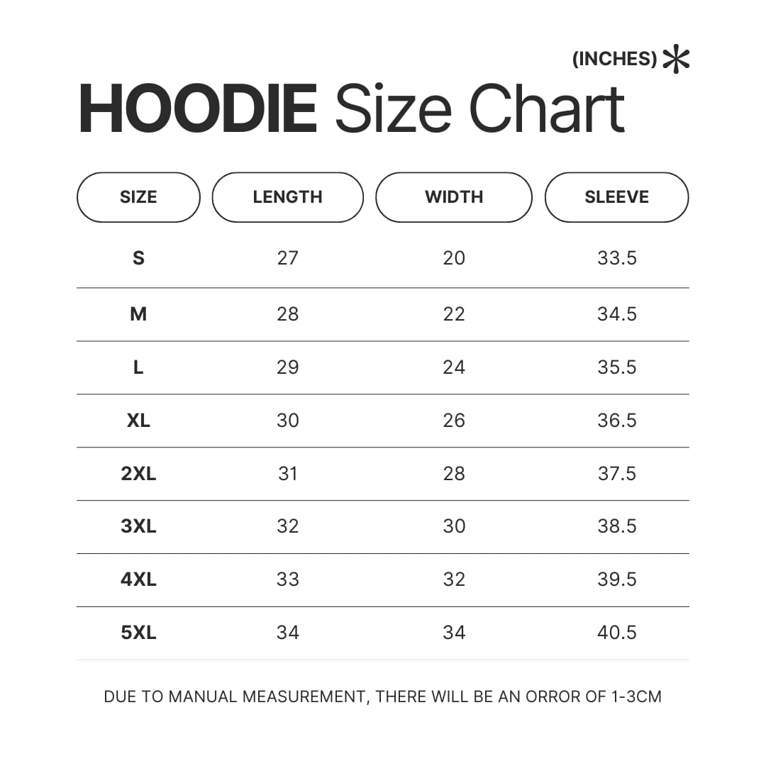 Hoodie Size Chart - Five Nights At Freddys Store