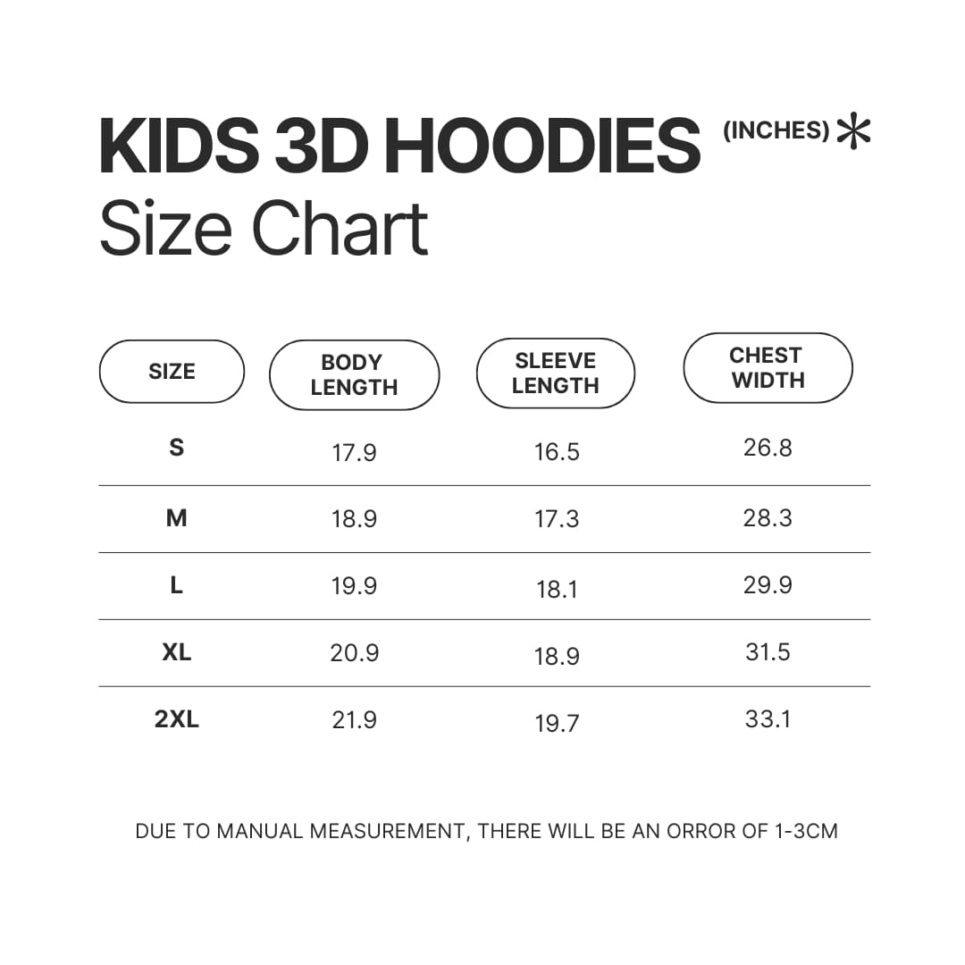 Kids 3D Hoodie Size Chart - Five Nights At Freddys Store