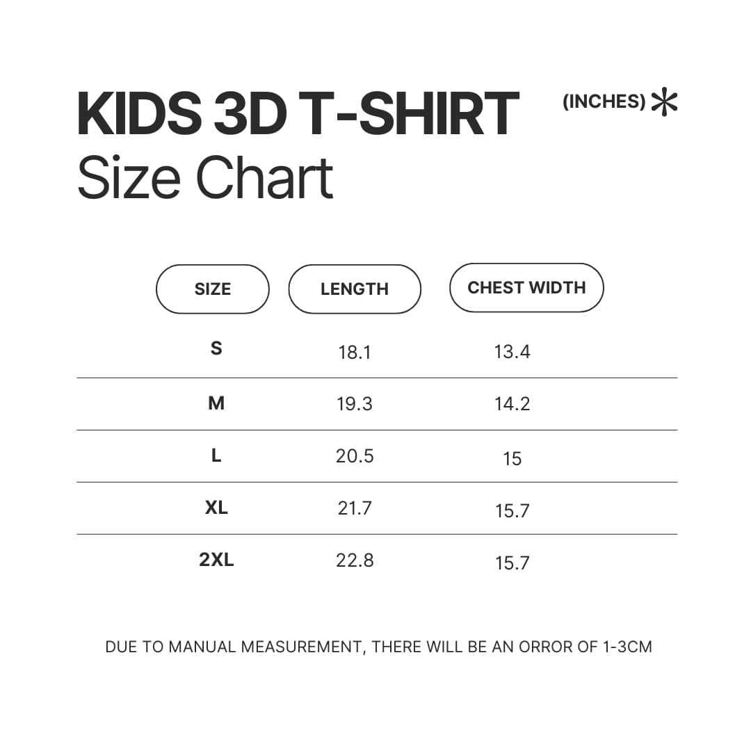 Kids 3D T shirt Size Chart - Five Nights At Freddys Store