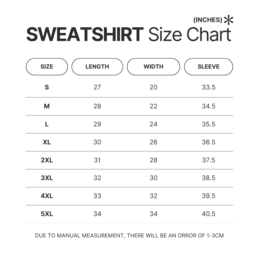 Sweatshirt Size Chart - Five Nights At Freddys Store
